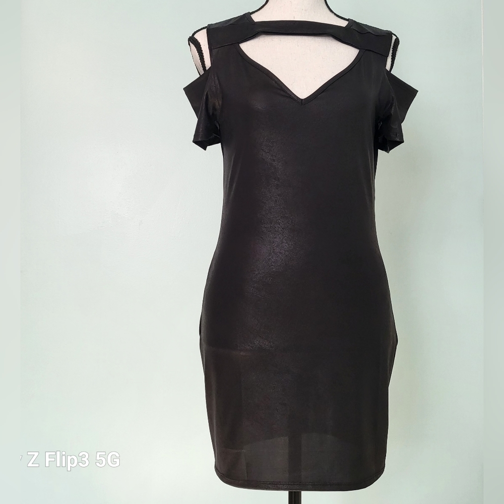 Blvd Collection Womens Dress Black Bodycon Cold Shoulder Large